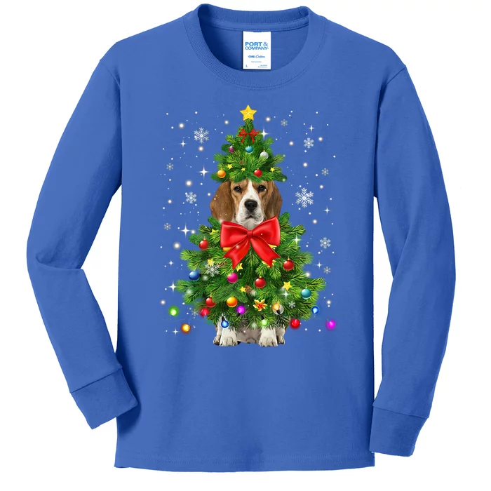 Beagle Dog Xmas Decoration Santa Christmas Tree Gift Kids Long Sleeve Shirt