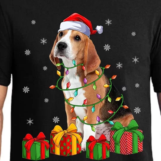 Beagle Dog Xmas Lighting Santa Hat Beagle Christmas Gift Pajama Set