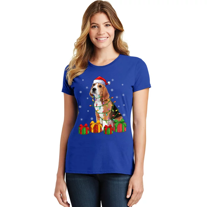 Beagle Dog Xmas Lighting Santa Hat Beagle Christmas Gift Women's T-Shirt