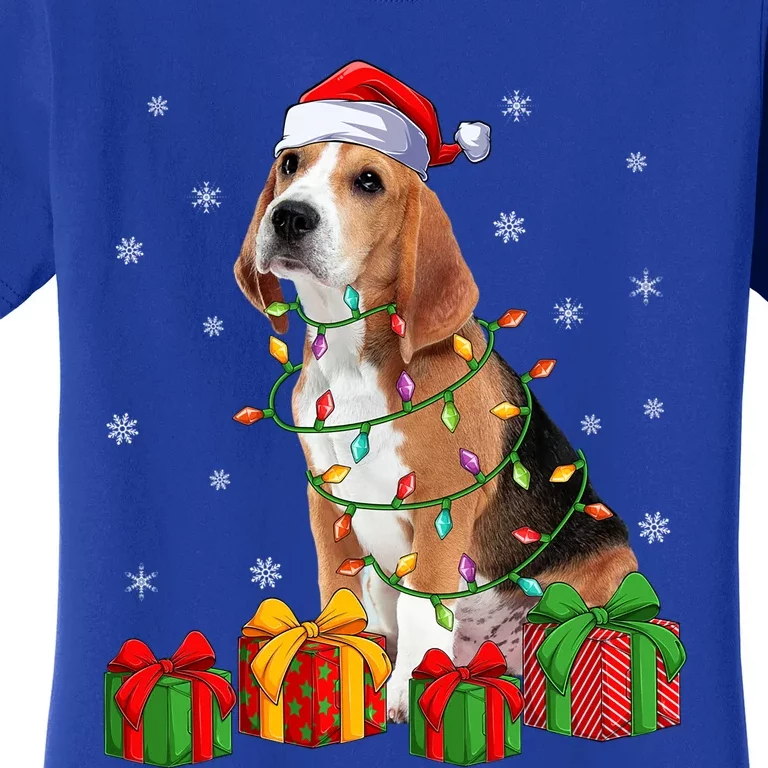 Beagle Dog Xmas Lighting Santa Hat Beagle Christmas Gift Women's T-Shirt