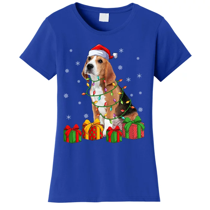 Beagle Dog Xmas Lighting Santa Hat Beagle Christmas Gift Women's T-Shirt