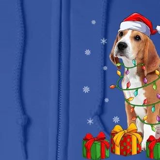 Beagle Dog Xmas Lighting Santa Hat Beagle Christmas Gift Full Zip Hoodie