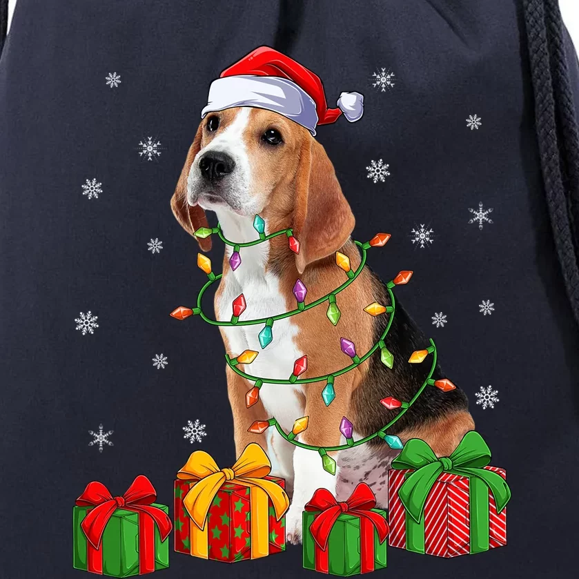 Beagle Dog Xmas Lighting Santa Hat Beagle Christmas Gift Drawstring Bag