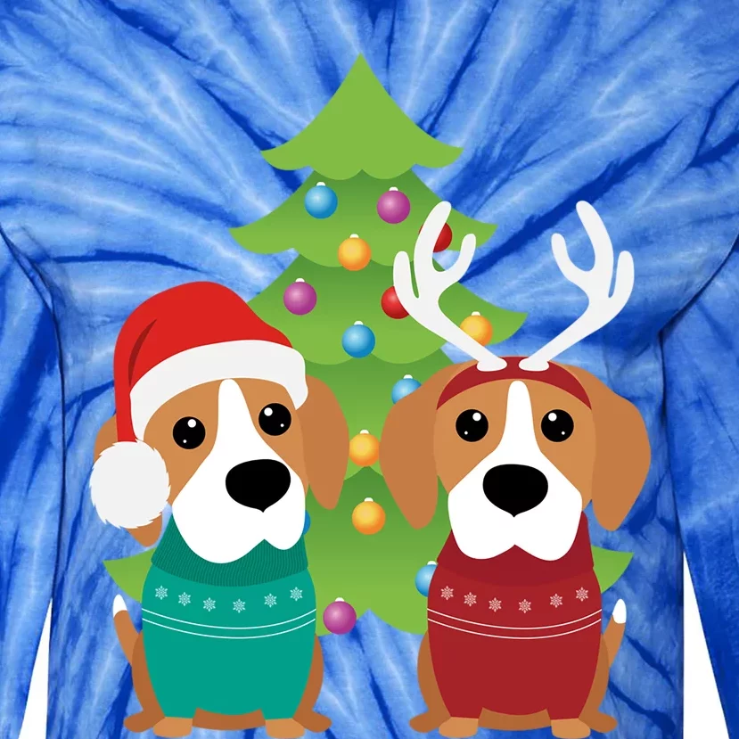 Beagle Dog Xmas Funny And Cute Beagles Christmas Design Gift Tie-Dye Long Sleeve Shirt