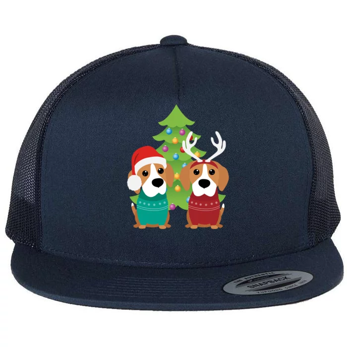 Beagle Dog Xmas Funny And Cute Beagles Christmas Design Gift Flat Bill Trucker Hat