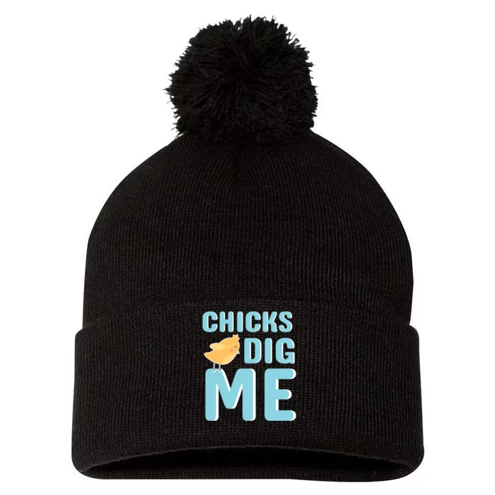 Chicks Dig Me Happy Easter Day funny easter for kids Boys Girls Pom Pom 12in Knit Beanie