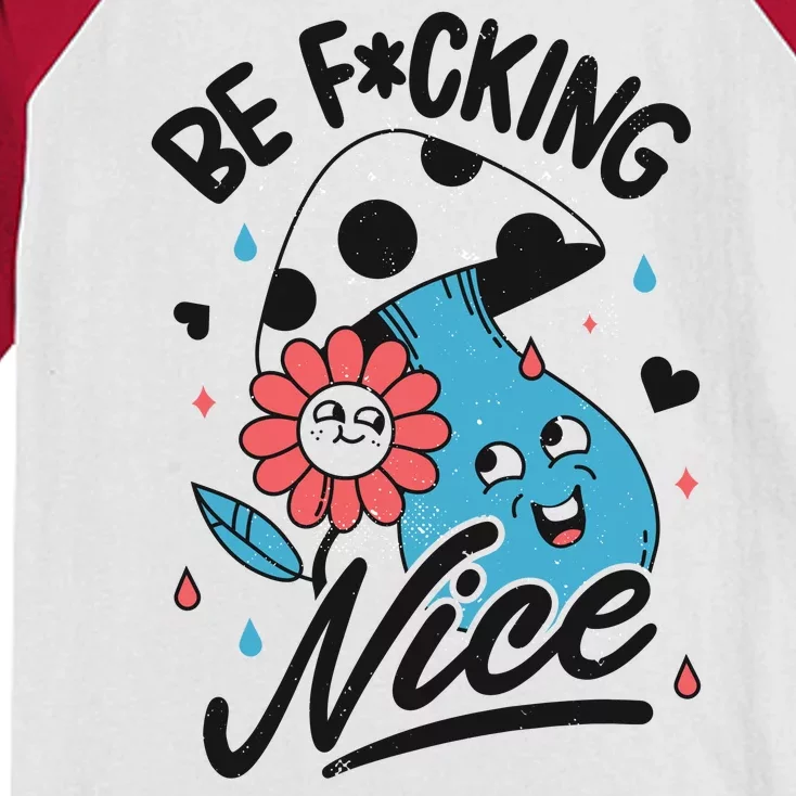 Be Fucking Nice Mushroom Flower Kids Colorblock Raglan Jersey