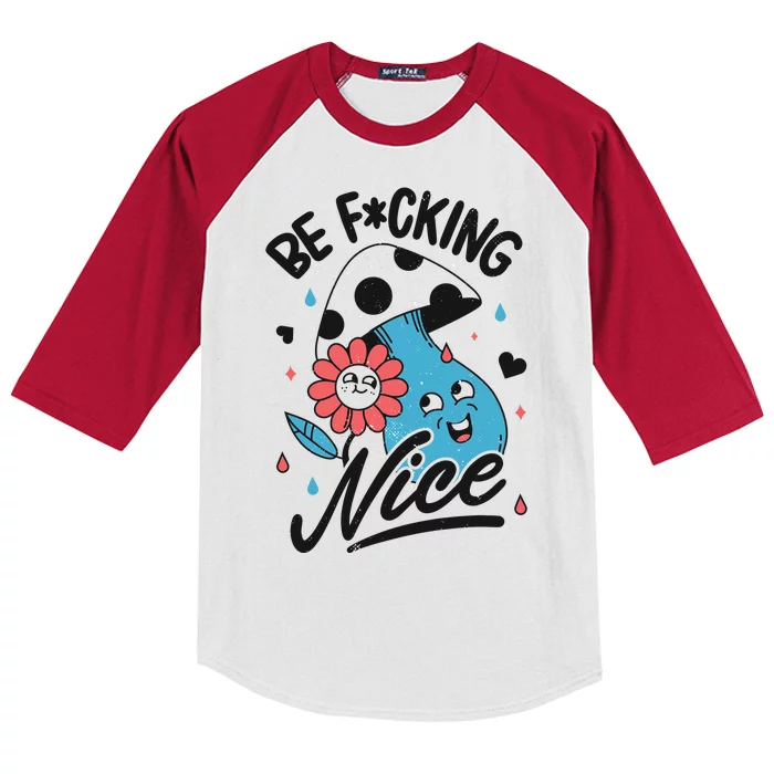 Be Fucking Nice Mushroom Flower Kids Colorblock Raglan Jersey