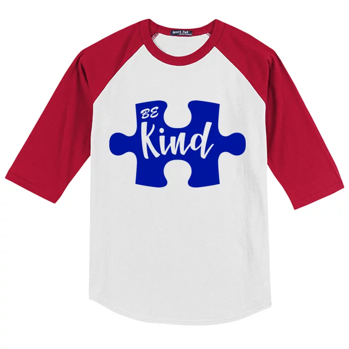 Be Kind Autism Awareness Puzzle Kids Colorblock Raglan Jersey