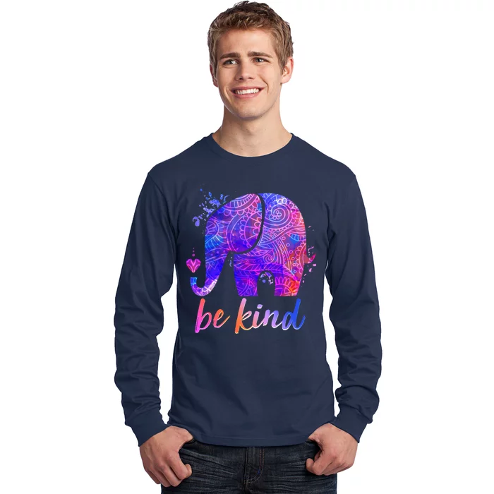 Be Kind Colorful Painted Elephant Long Sleeve Shirt