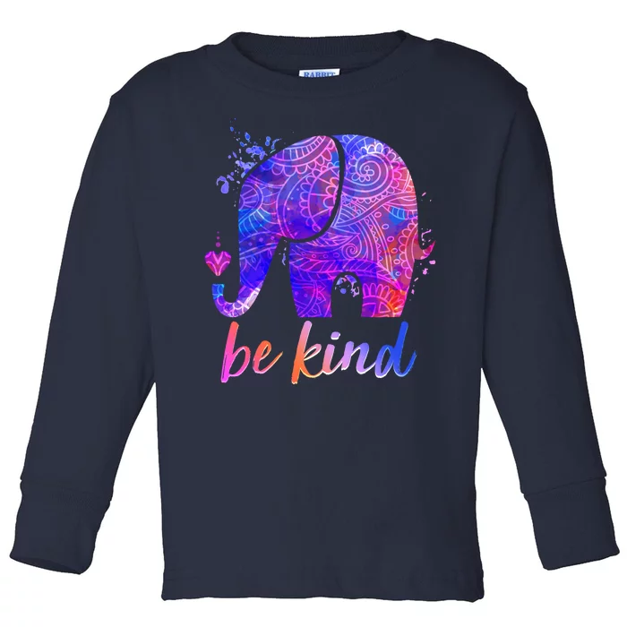 Be Kind Colorful Painted Elephant Toddler Long Sleeve Shirt