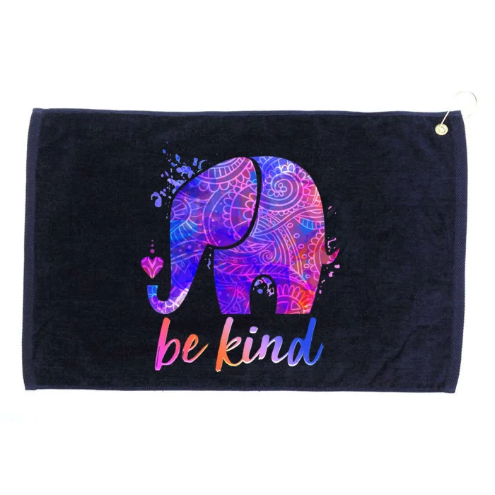 Be Kind Colorful Painted Elephant Grommeted Golf Towel