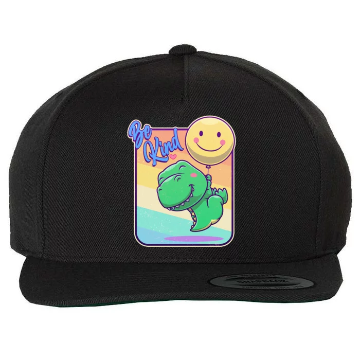 Be Kind Cute Happy TRex Dino Smiley Balloon Wool Snapback Cap