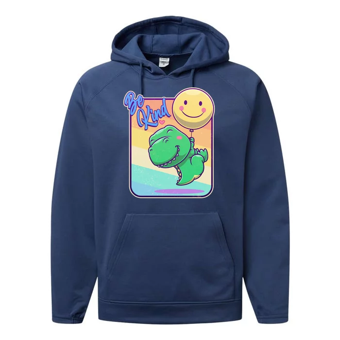 Be Kind Cute Happy TRex Dino Smiley Balloon Performance Fleece Hoodie