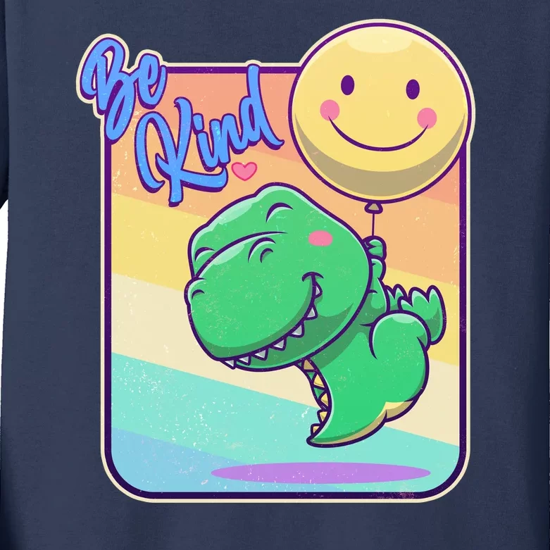 Be Kind Cute Happy TRex Dino Smiley Balloon Kids Long Sleeve Shirt