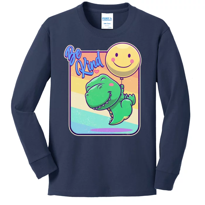 Be Kind Cute Happy TRex Dino Smiley Balloon Kids Long Sleeve Shirt