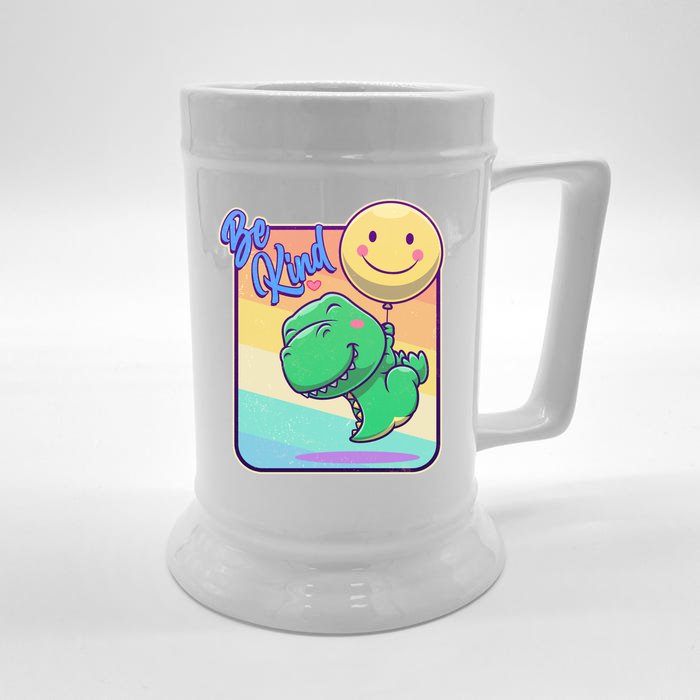 Be Kind Cute Happy TRex Dino Smiley Balloon Front & Back Beer Stein