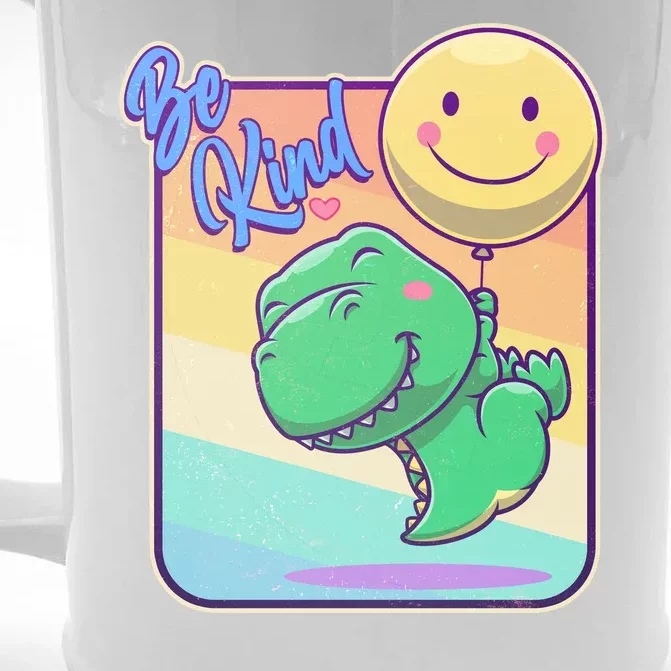 Be Kind Cute Happy TRex Dino Smiley Balloon Front & Back Beer Stein