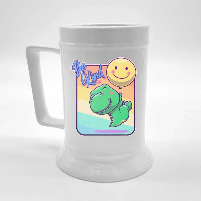 Be Kind Cute Happy TRex Dino Smiley Balloon Front & Back Beer Stein