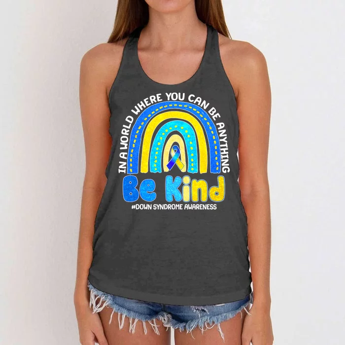 Be Kind Down Syndrome Awareness Rainbow Women's Knotted Racerback Tank