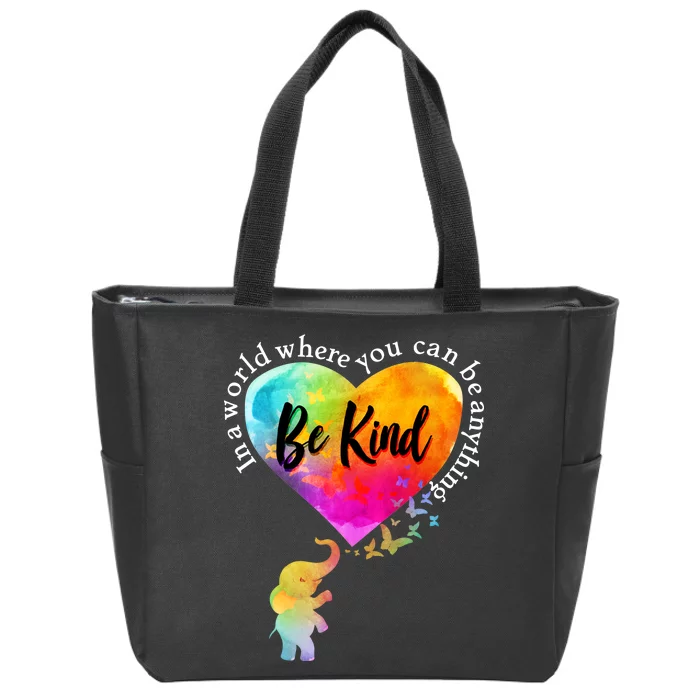 Be Kind Elephant Heart Zip Tote Bag