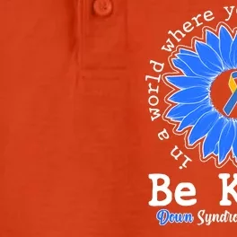 Be Kind Sunflower Ribbon Down Syndrome Awareness Dry Zone Grid Performance Polo