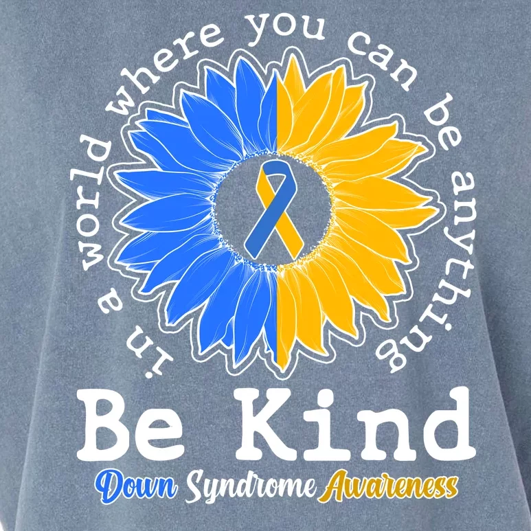 Be Kind Sunflower Ribbon Down Syndrome Awareness Garment-Dyed Women's Muscle Tee