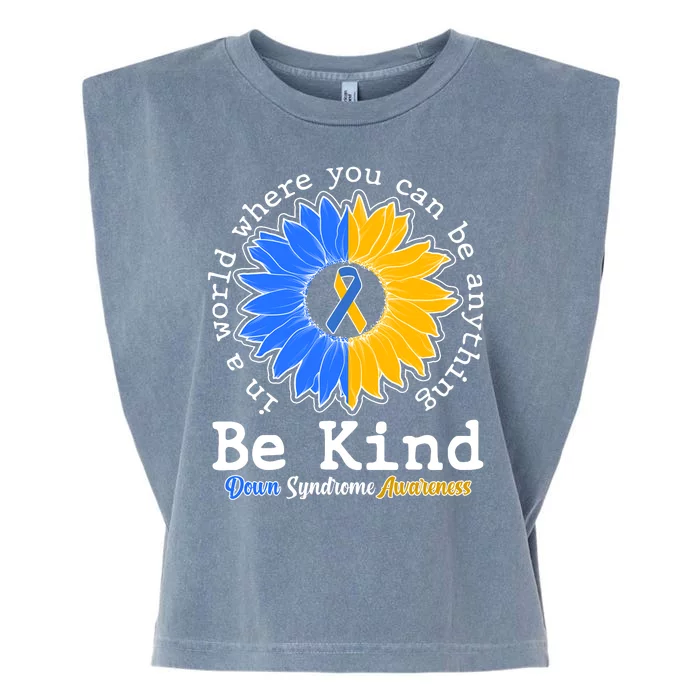 Be Kind Sunflower Ribbon Down Syndrome Awareness Garment-Dyed Women's Muscle Tee