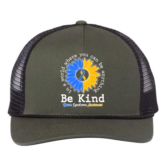 Be Kind Sunflower Ribbon Down Syndrome Awareness Retro Rope Trucker Hat Cap