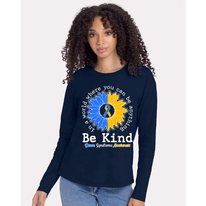 Be Kind Sunflower Ribbon Down Syndrome Awareness Womens Cotton Relaxed Long Sleeve T-Shirt