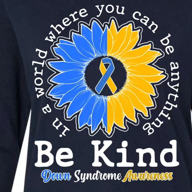 Be Kind Sunflower Ribbon Down Syndrome Awareness Womens Cotton Relaxed Long Sleeve T-Shirt