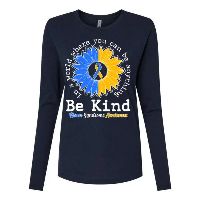 Be Kind Sunflower Ribbon Down Syndrome Awareness Womens Cotton Relaxed Long Sleeve T-Shirt