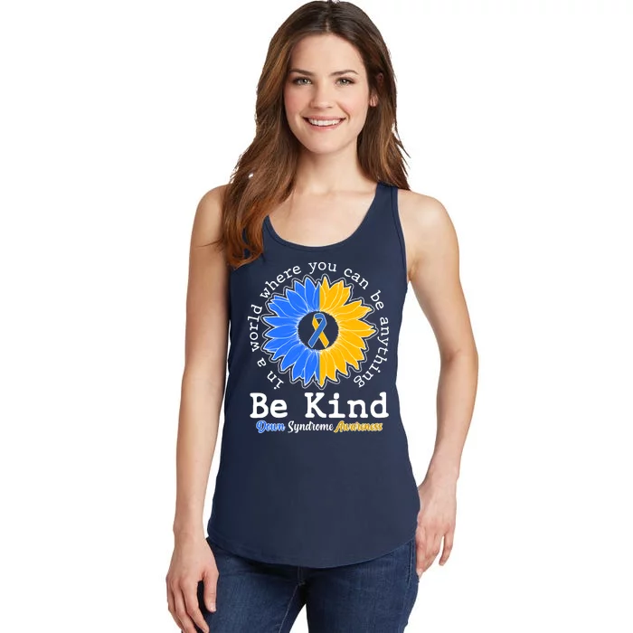 Be Kind Sunflower Ribbon Down Syndrome Awareness Ladies Essential Tank