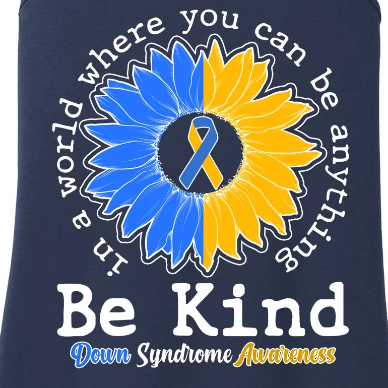 Be Kind Sunflower Ribbon Down Syndrome Awareness Ladies Essential Tank