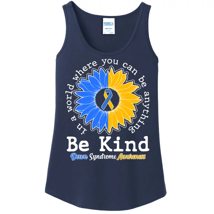 Be Kind Sunflower Ribbon Down Syndrome Awareness Ladies Essential Tank