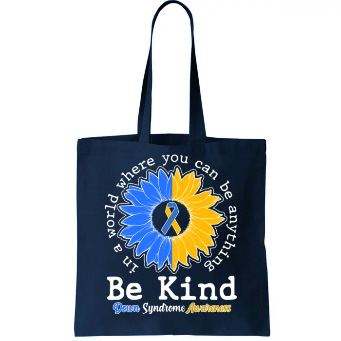 Be Kind Sunflower Ribbon Down Syndrome Awareness Tote Bag