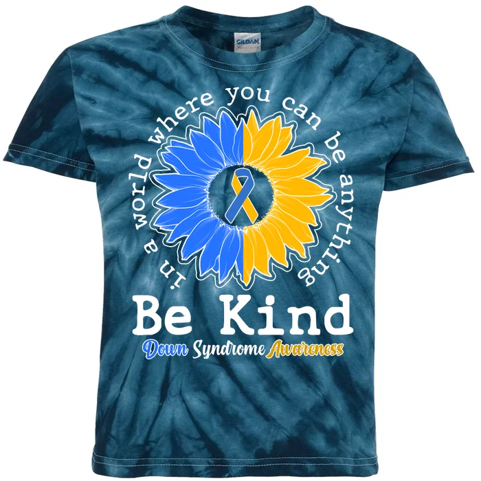 Be Kind Sunflower Ribbon Down Syndrome Awareness Kids Tie-Dye T-Shirt