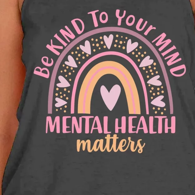 Be Kind To Your Mind Mental Health Matters Patten Rainbow Women's Knotted Racerback Tank