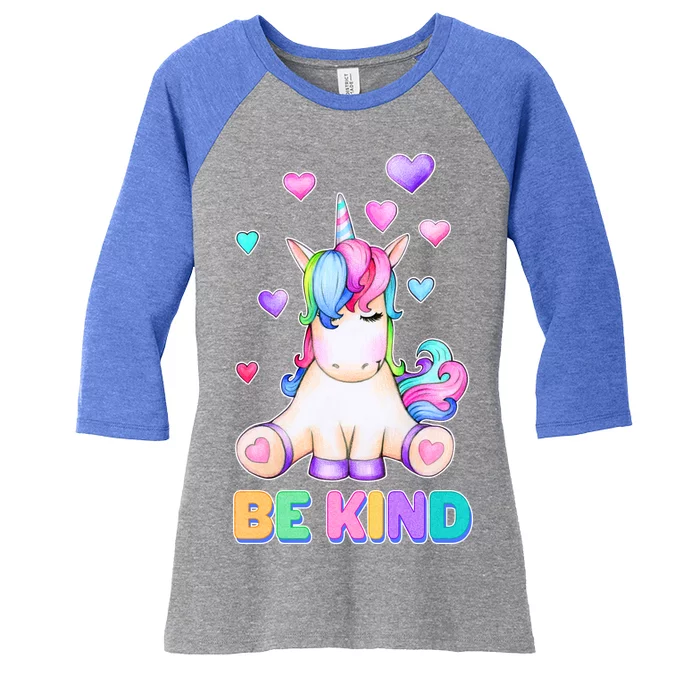 Be Kind Unicorn Women's Tri-Blend 3/4-Sleeve Raglan Shirt