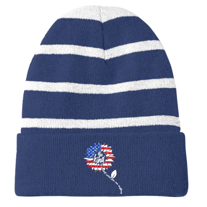 Be Kind USA American Sunflower Striped Beanie with Solid Band