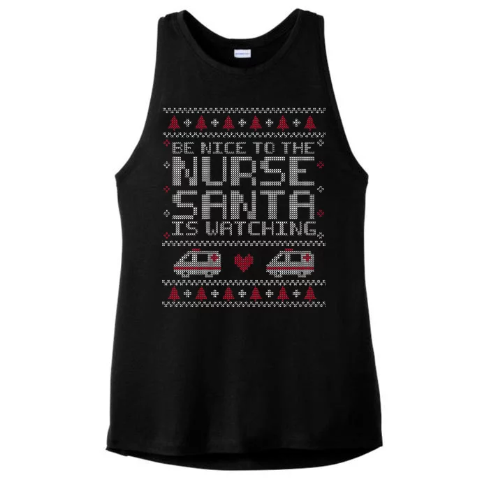 Be Nice To The Nurse Santa Is Watching Ladies Tri-Blend Wicking Tank