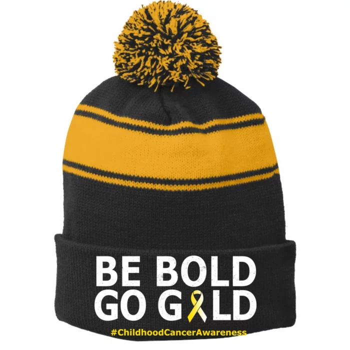 Be The Gold Childhood Cancer Awareness Stripe Pom Pom Beanie