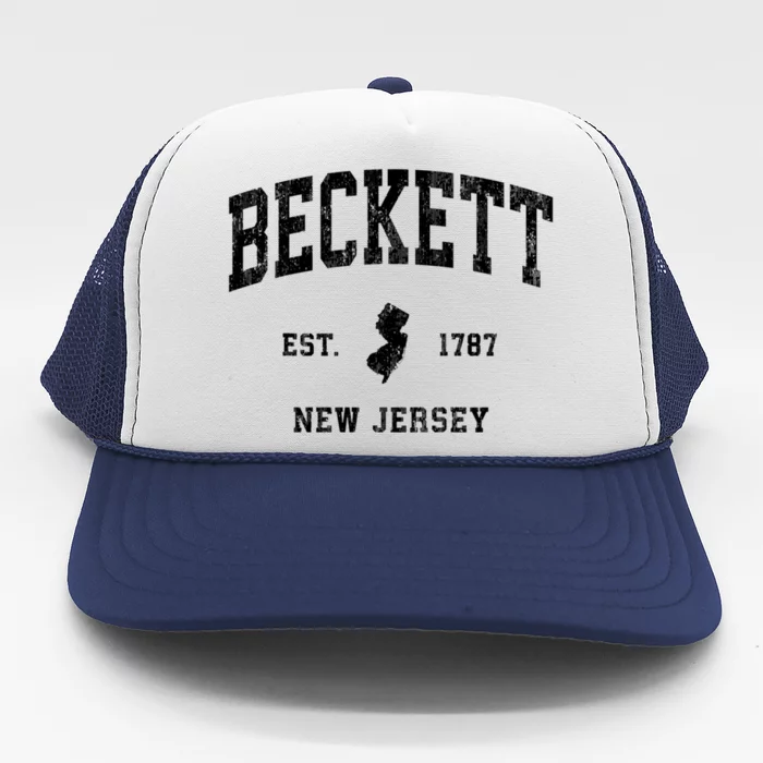 Beckett Est 1787 New Jersey Nj Vintage Athletic Black Sports Design Trucker Hat