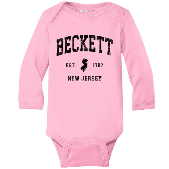 Beckett Est 1787 New Jersey Nj Vintage Athletic Black Sports Design Baby Long Sleeve Bodysuit