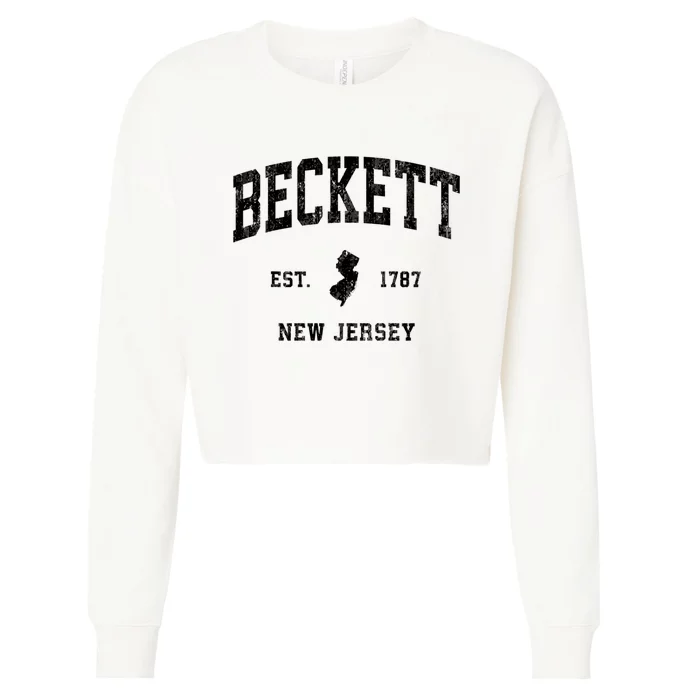 Beckett Est 1787 New Jersey Nj Vintage Athletic Black Sports Design Cropped Pullover Crew