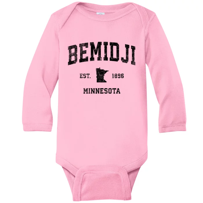 Bemidji Est 1896 Minnesota Mn Vintage Sports Design Baby Long Sleeve Bodysuit