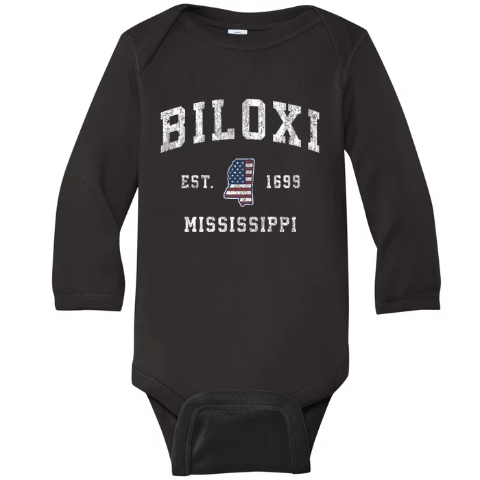 Biloxi Est 1699 Mississippi Ms Vintage Athletic Sports Design Baby Long Sleeve Bodysuit