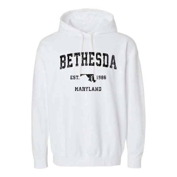 Bethesda Est 1986 Maryland Md Vintage Established Sports Design Garment-Dyed Fleece Hoodie