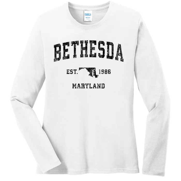 Bethesda Est 1986 Maryland Md Vintage Established Sports Design Ladies Long Sleeve Shirt