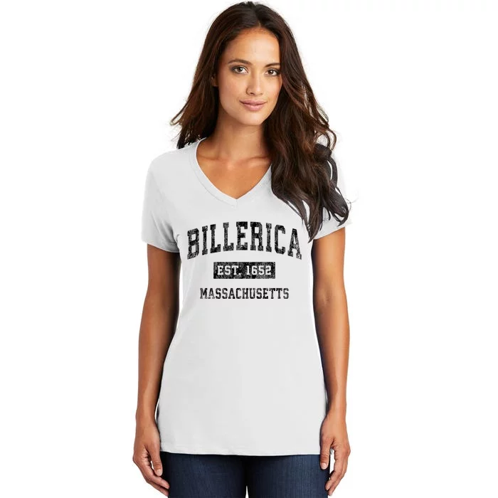 Billerica Est 1652 Massachusetts Ma Vintage Established Sports Design Women's V-Neck T-Shirt